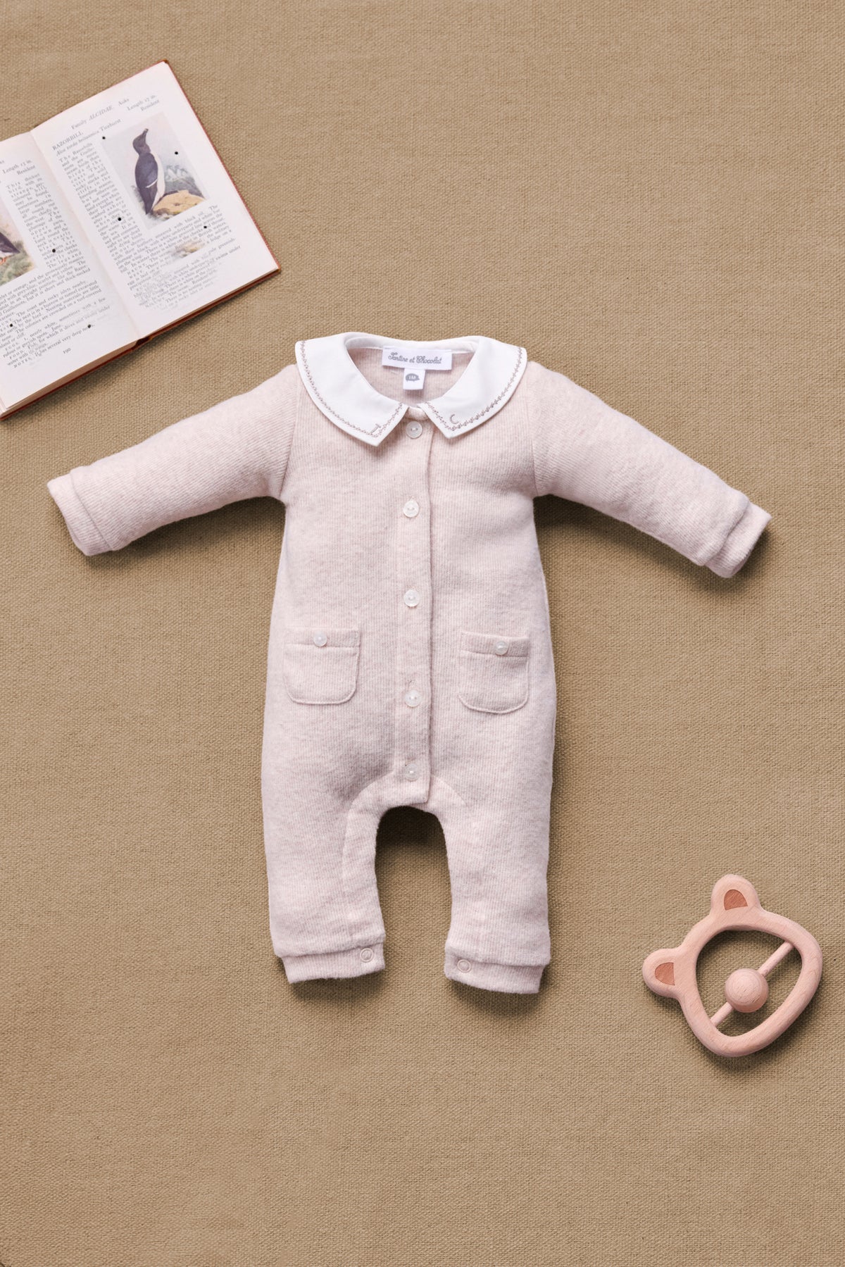 Combinaison longue - Beige chiné coton col Claudine
