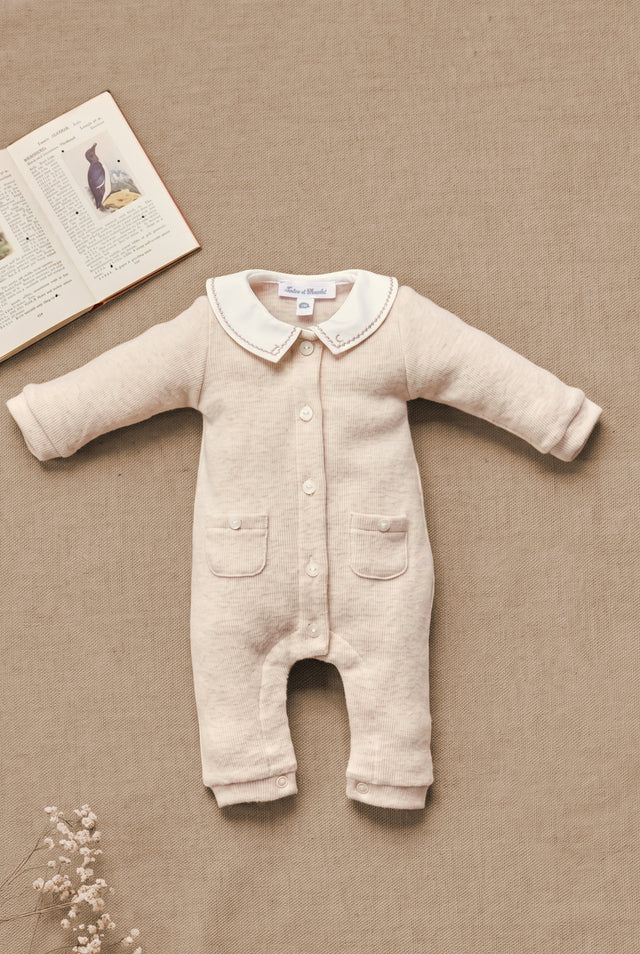 Combinaison longue - Beige chiné coton col Claudine - Image principale
