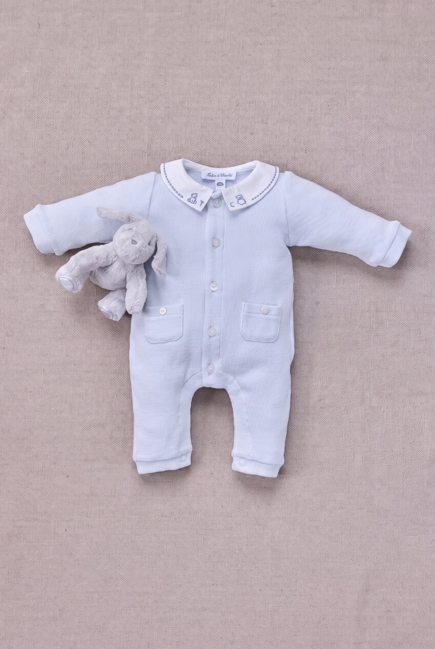 Completo lungo - Celeste cotone Colletto Claudine
