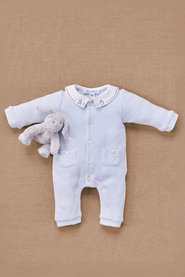 Combinaison longue - Bleu ciel coton col Claudine - Image principale