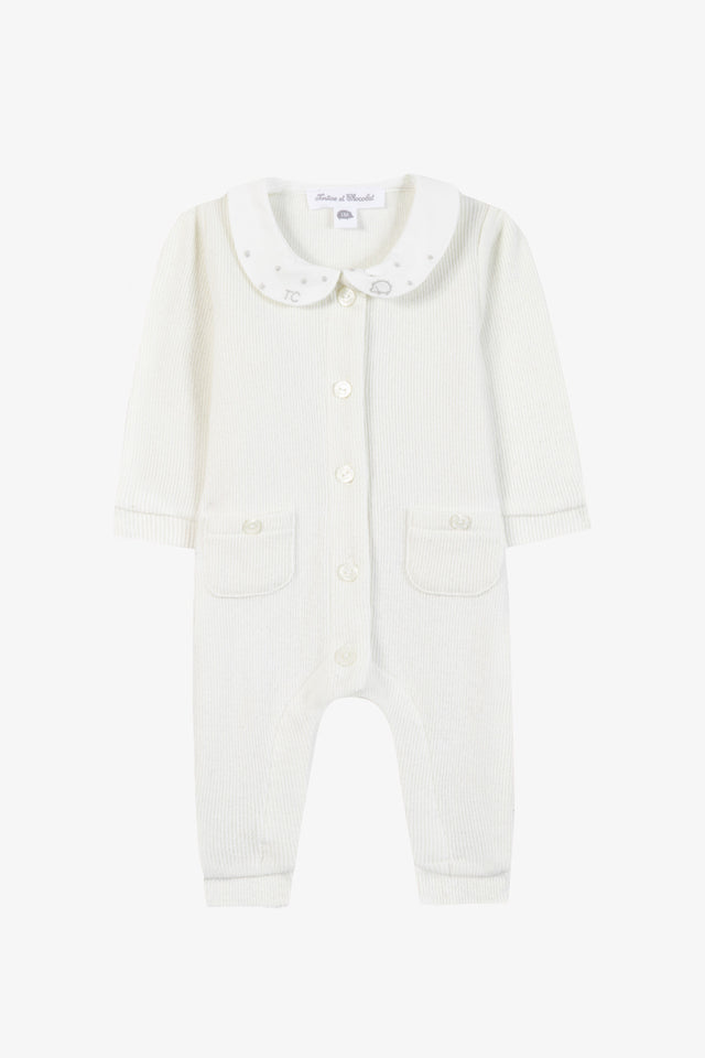 Combinaison longue - Ecru coton col Claudine - Image principale