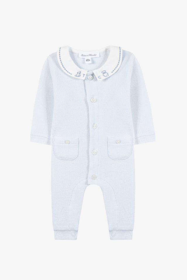 Combinaison longue - Bleu ciel coton col Claudine - Image principale