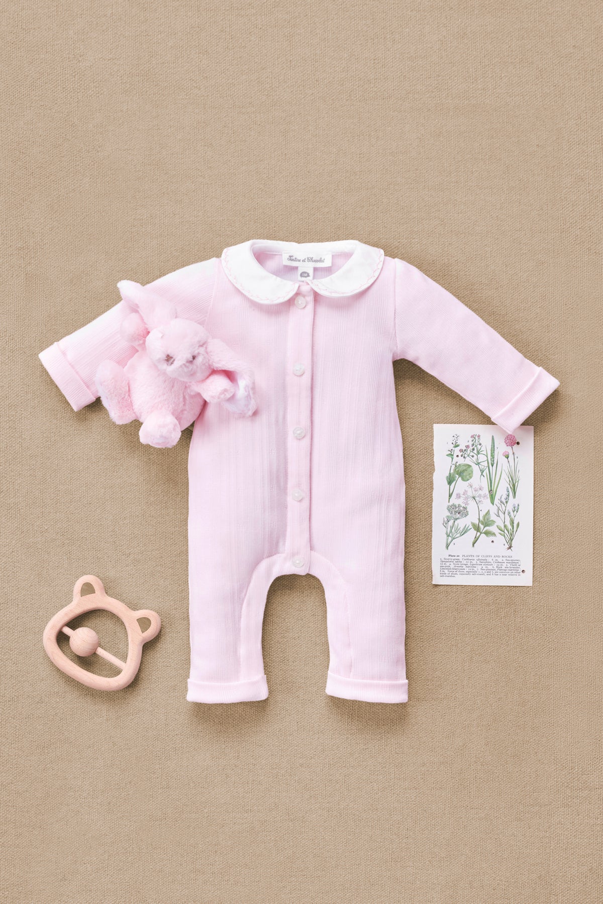 Lange combinatie - Roze katoen peter Pan kraag