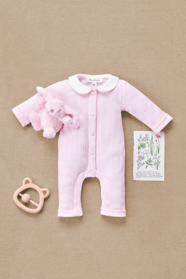 Lange combinatie - Roze katoen peter Pan kraag - Image principale
