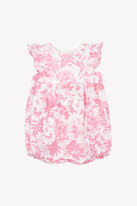 Combinaison courte - Rose coton imprimé inspiration toile de jouy - Image principale