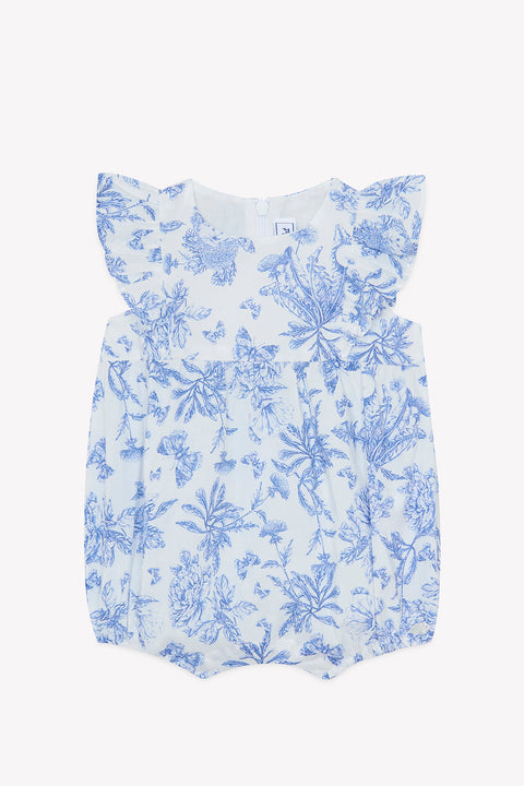 Combinaison courte - Bleu coton imprimé inspiration toile de jouy - Image principale