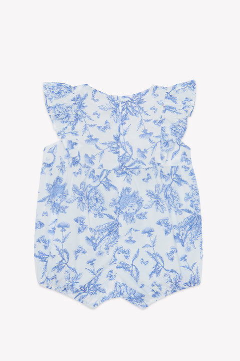 Combinaison courte - Bleu coton imprimé inspiration toile de jouy - Image principale