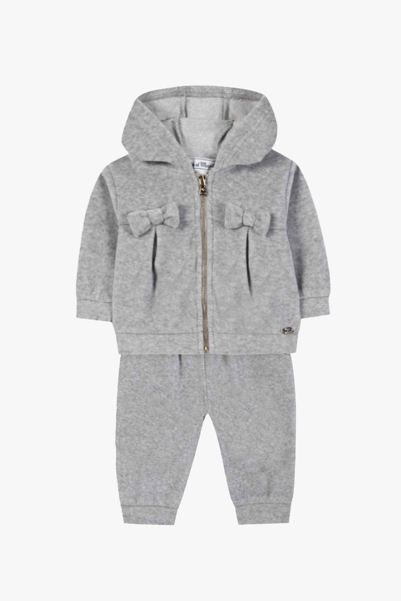 Ensemble Jogging - Gris chiné velours nœuds