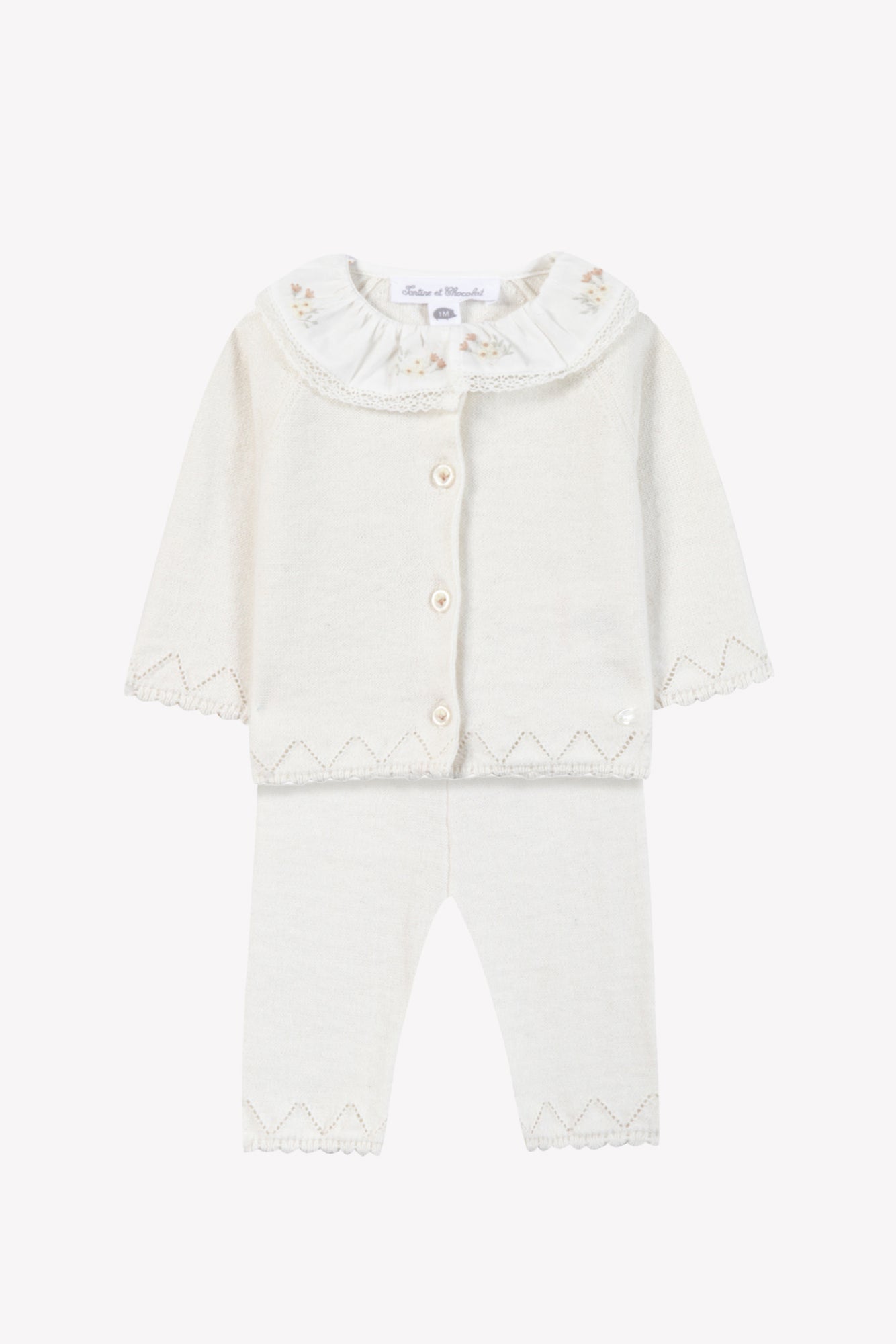 Ensemble long - Ecru coton col volanté