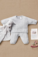 Ensemble long - Gris chiné laine torsadée