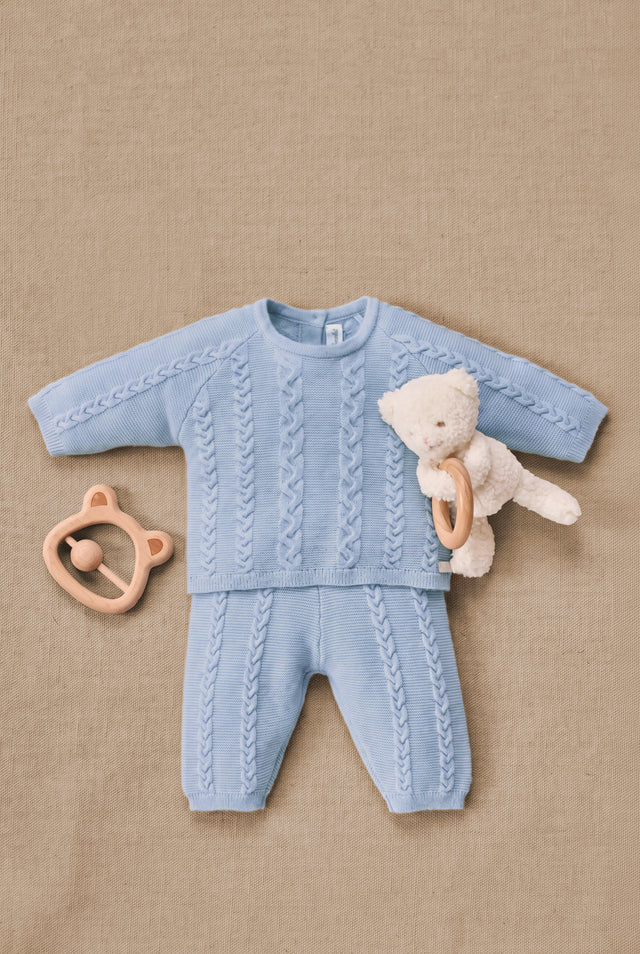 Ensemble long - Bleu grisé laine torsadée - Image principale