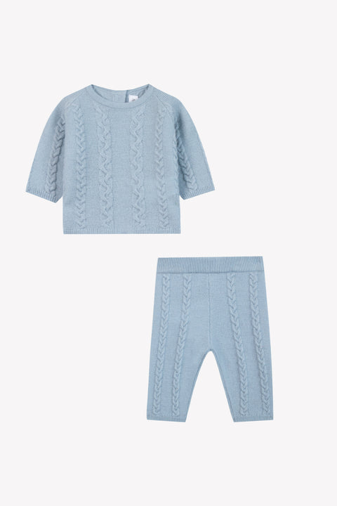 Ensemble long - Bleu grisé laine torsadée - Image principale