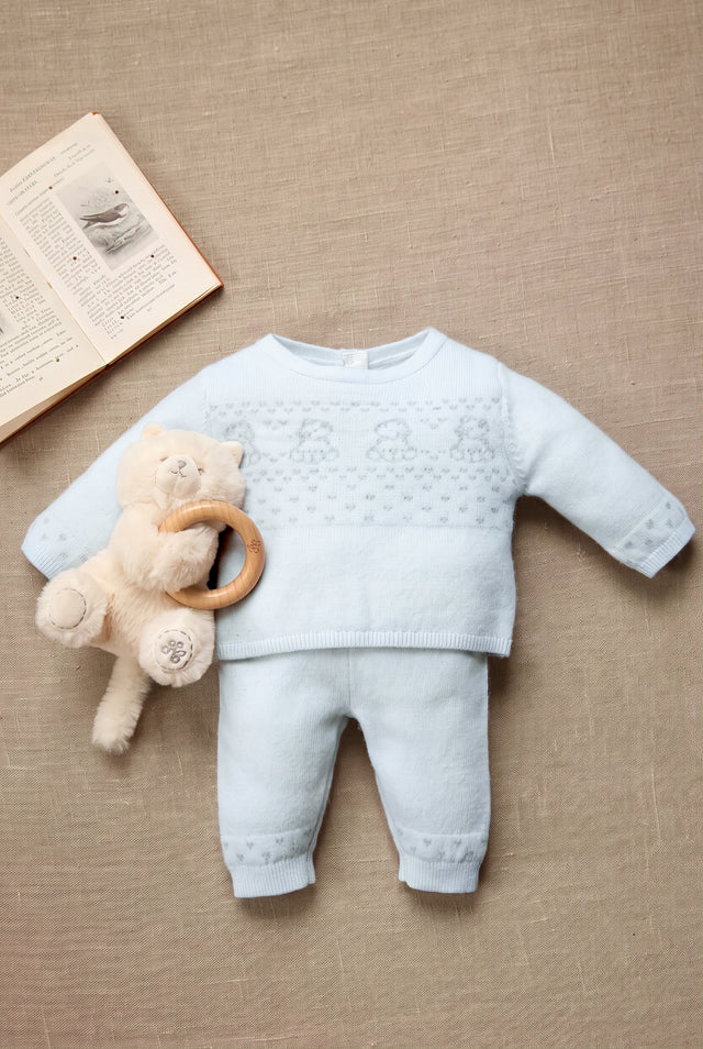 Ensemble long - Bleu ciel laine ourson - Image principale