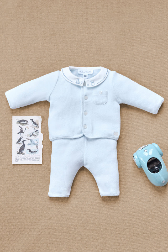 Insiemi Lungo - Celeste cotone Colletto Claudine - Image principale