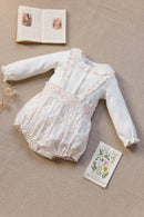 Outfit kurz - Baumwolle Ecru floral gesmokt