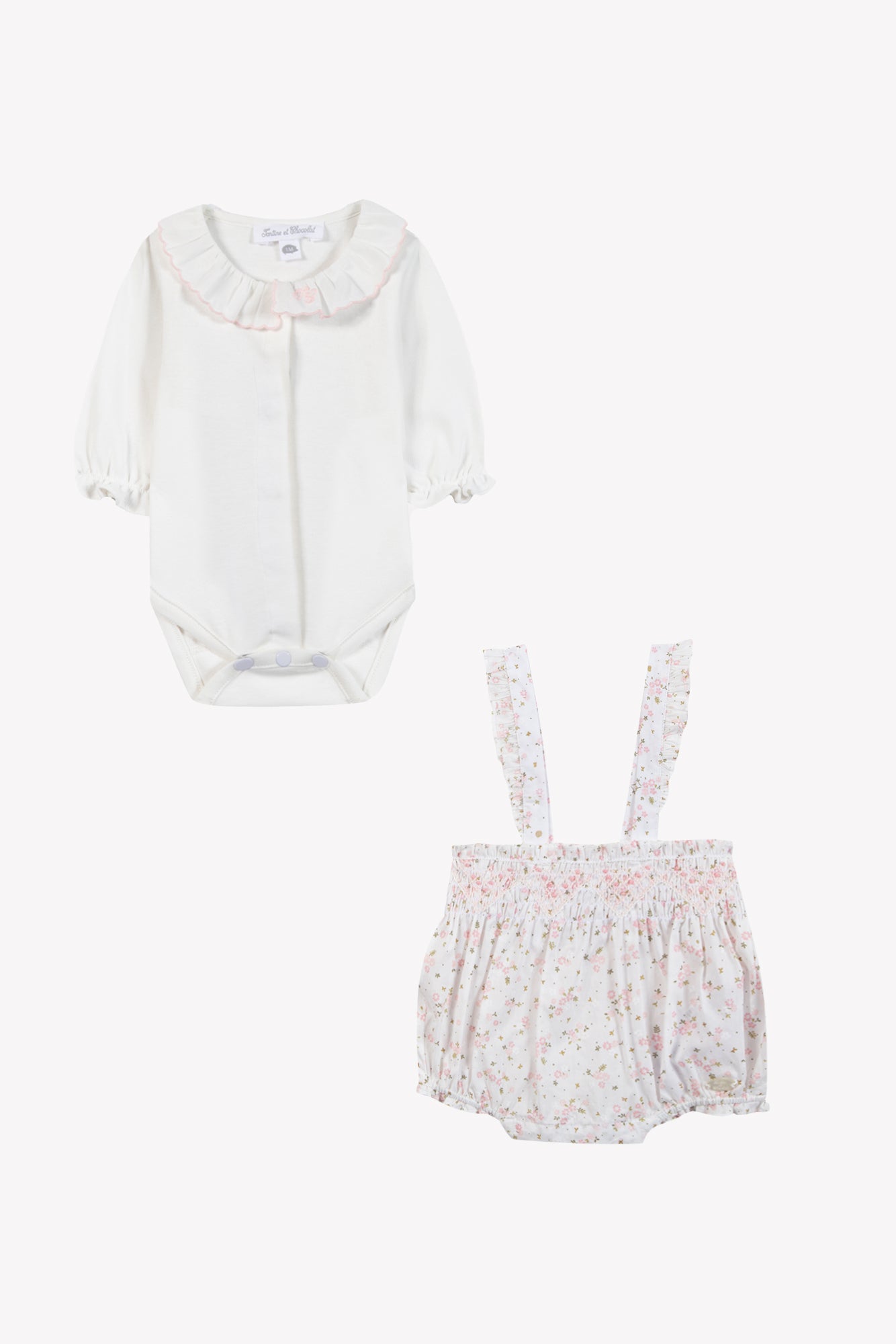 Ensemble court - Coton Ecru smocké fleuri