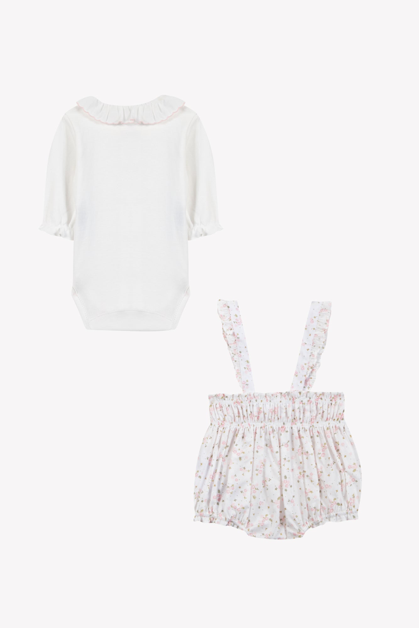 Ensemble court - Coton Ecru smocké fleuri