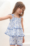 Ensemble court - Bleu coton imprimé inspiration toile de jouy
