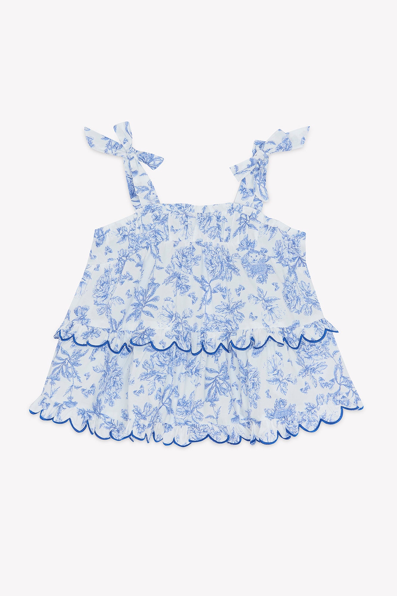 Ensemble court - Bleu coton imprimé inspiration toile de jouy