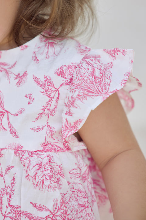 Ensemble court - Rose coton imprimé inspiration toile de jouy - Image principale