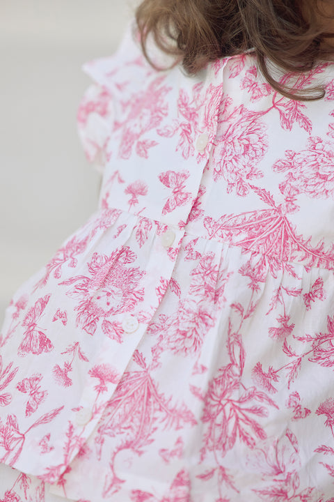 Ensemble court - Rose coton imprimé inspiration toile de jouy - Image principale