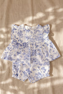 Ensemble court - Bleu coton imprimé inspiration toile de jouy