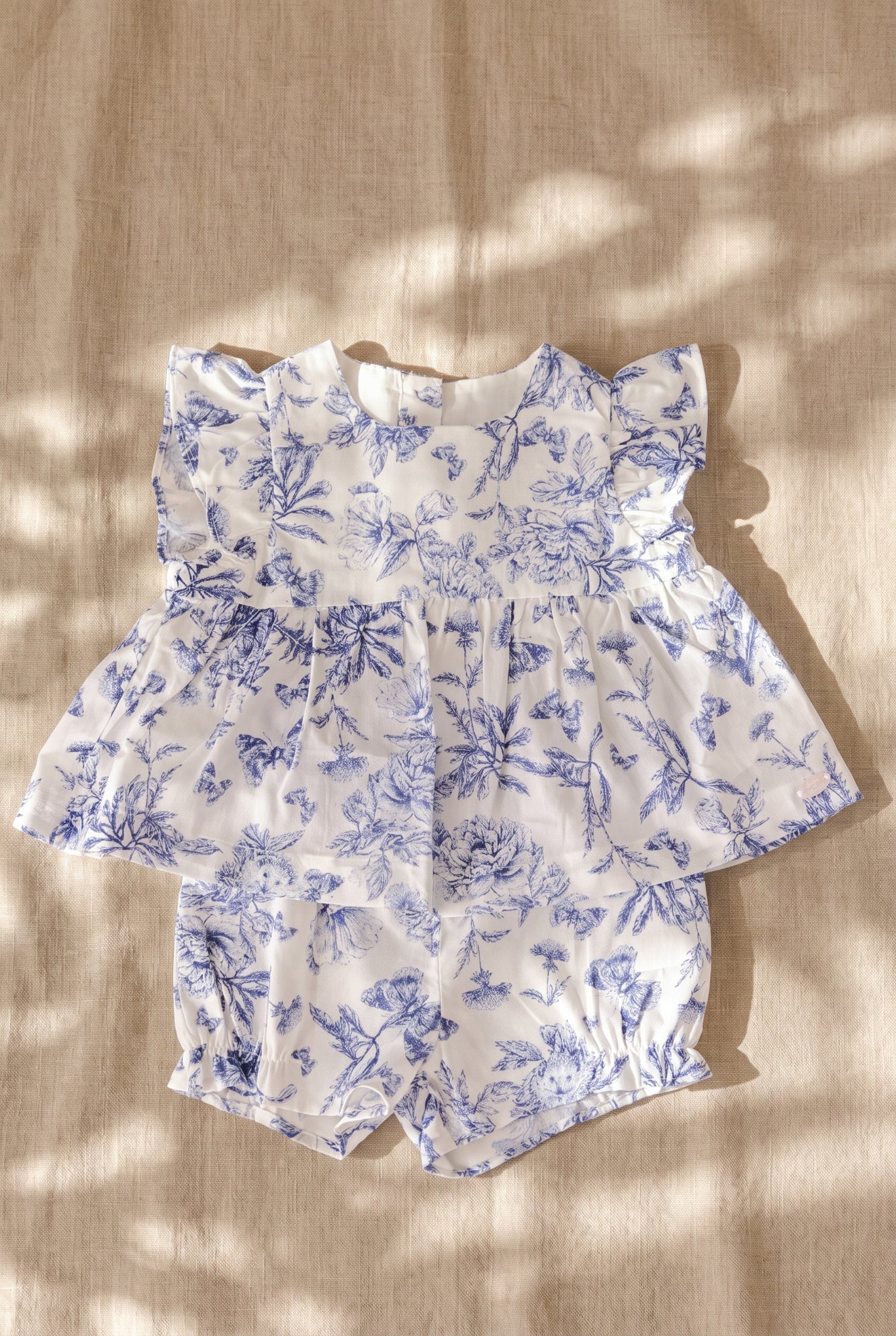 Ensemble court - Bleu coton imprimé inspiration toile de jouy