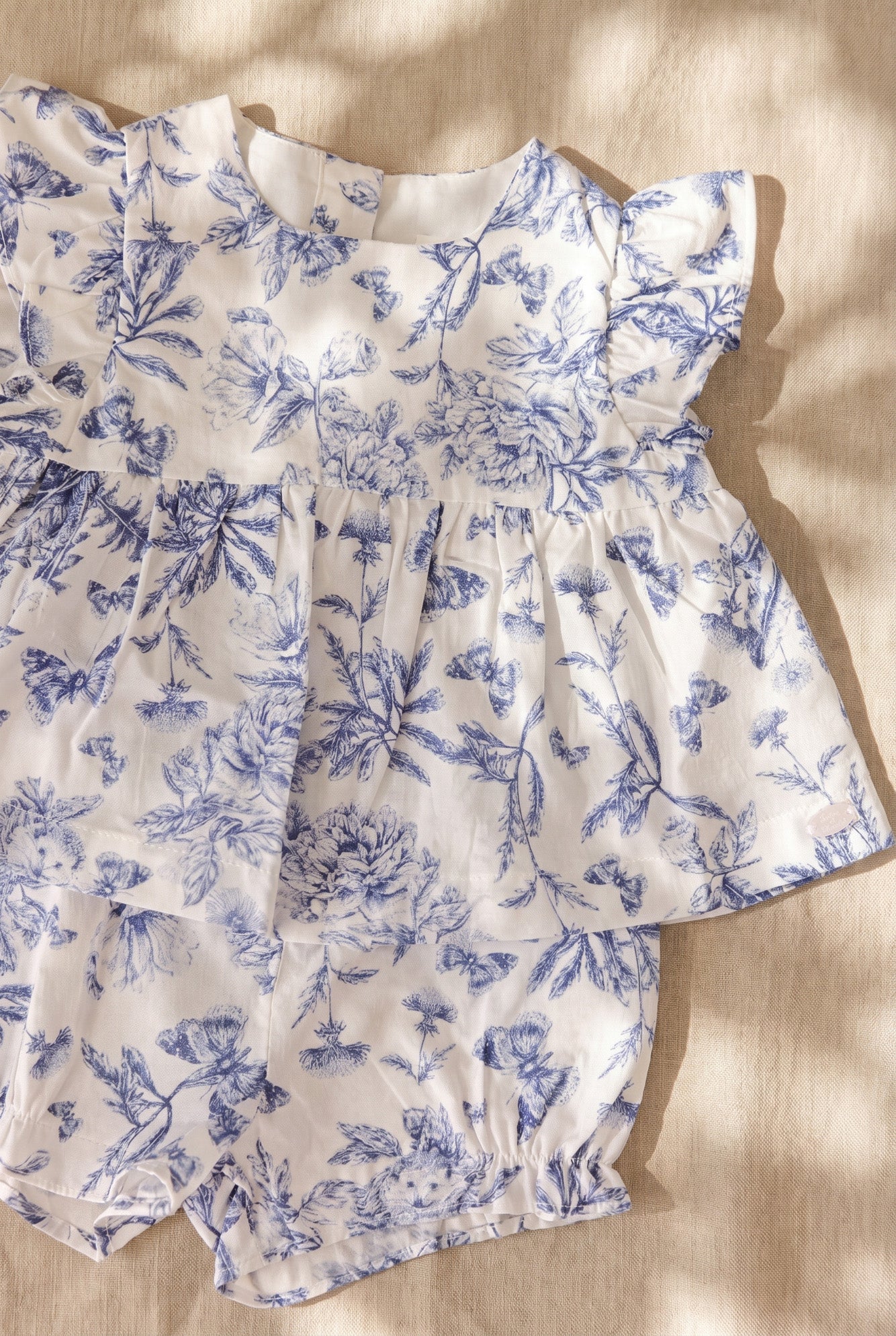 Ensemble court - Bleu coton imprimé inspiration toile de jouy
