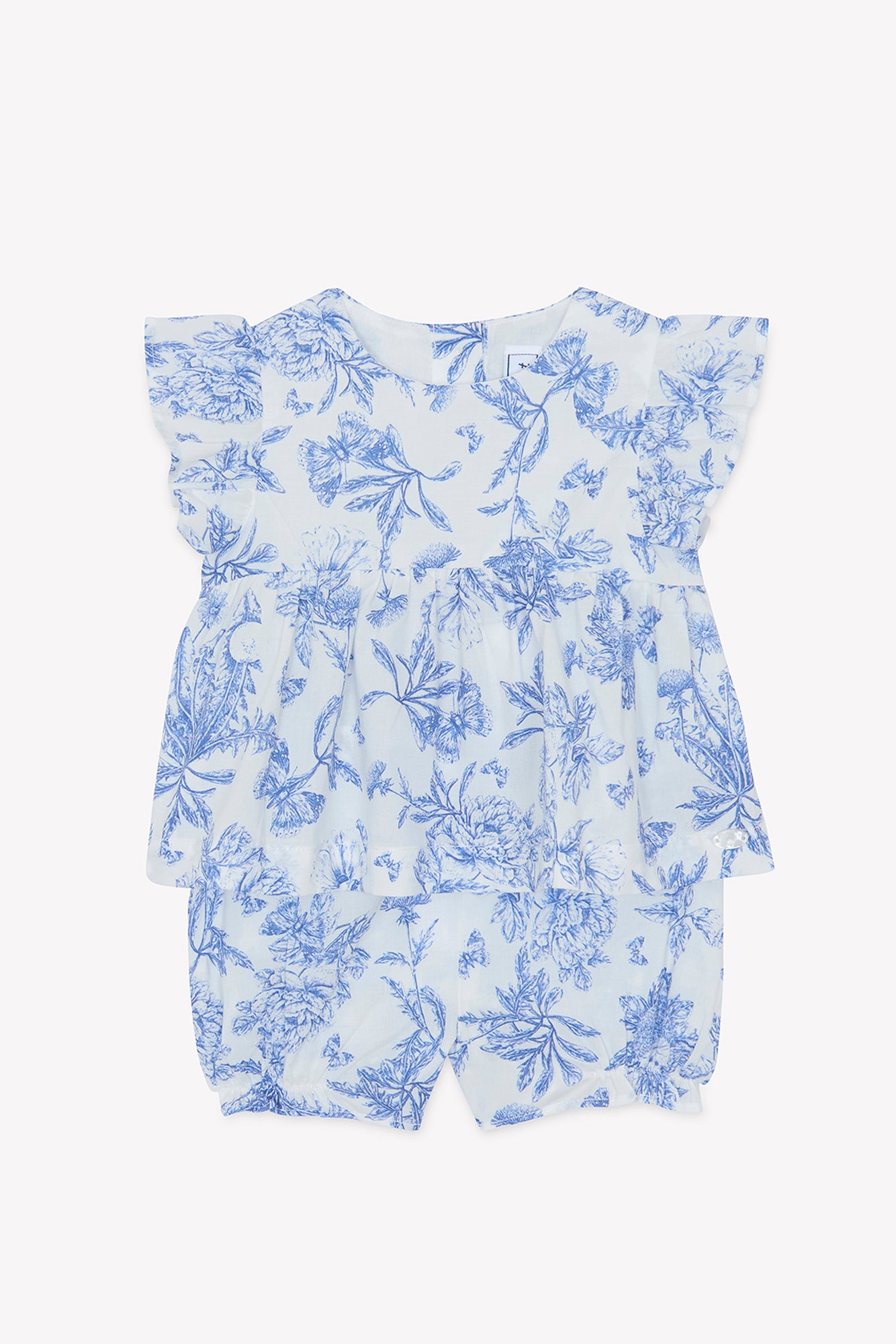 Ensemble court - Bleu coton imprimé inspiration toile de jouy