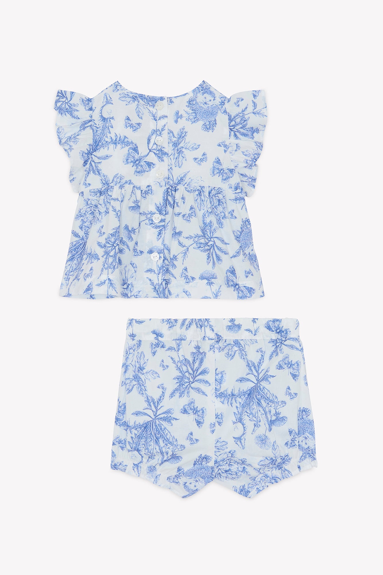 Ensemble court - Bleu coton imprimé inspiration toile de jouy