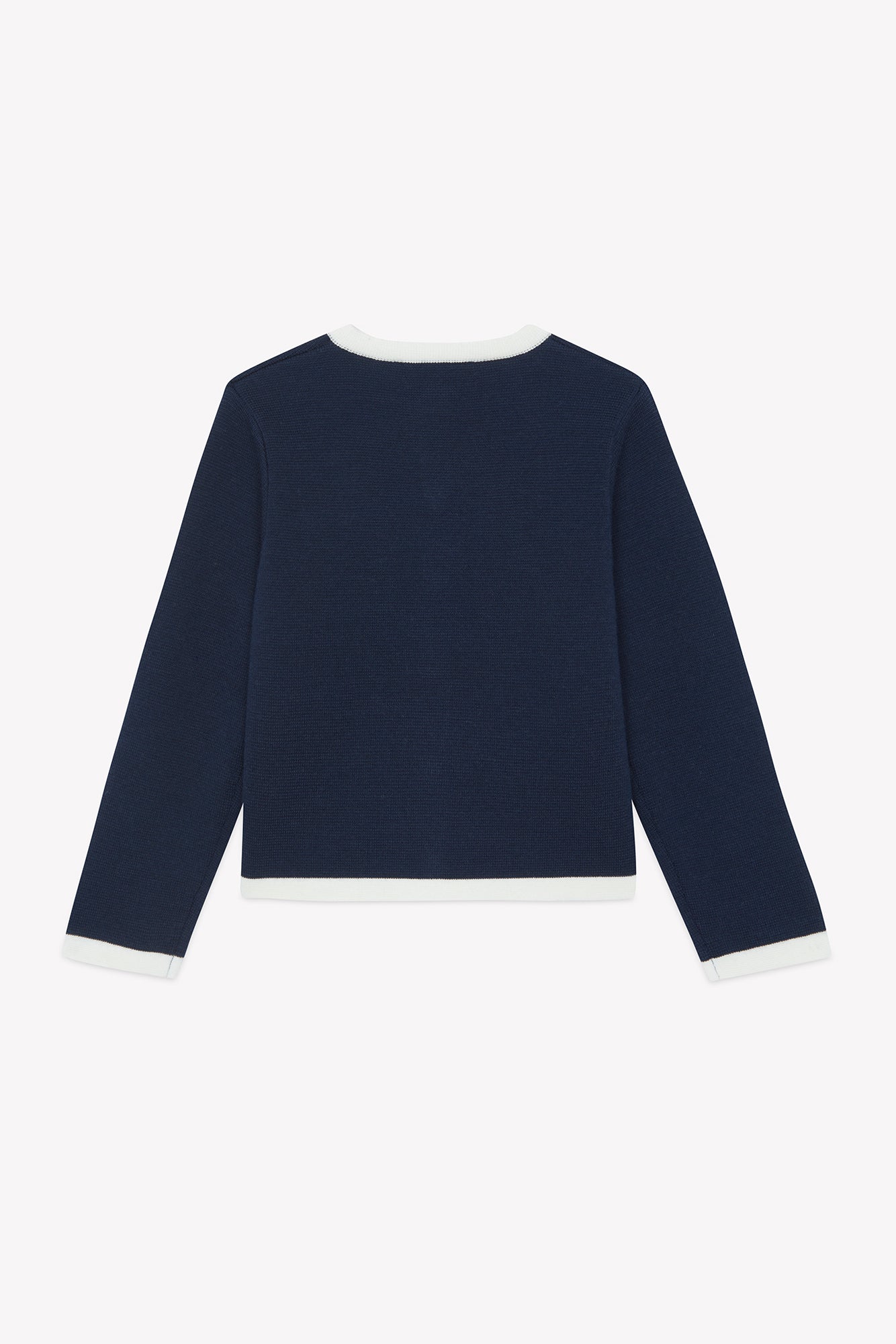Manteau - Marine laine col rond rayures blanches