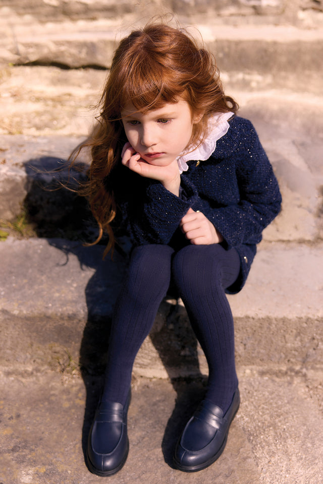 Veste - Marine col claudine tweed boutons dorés - Image principale