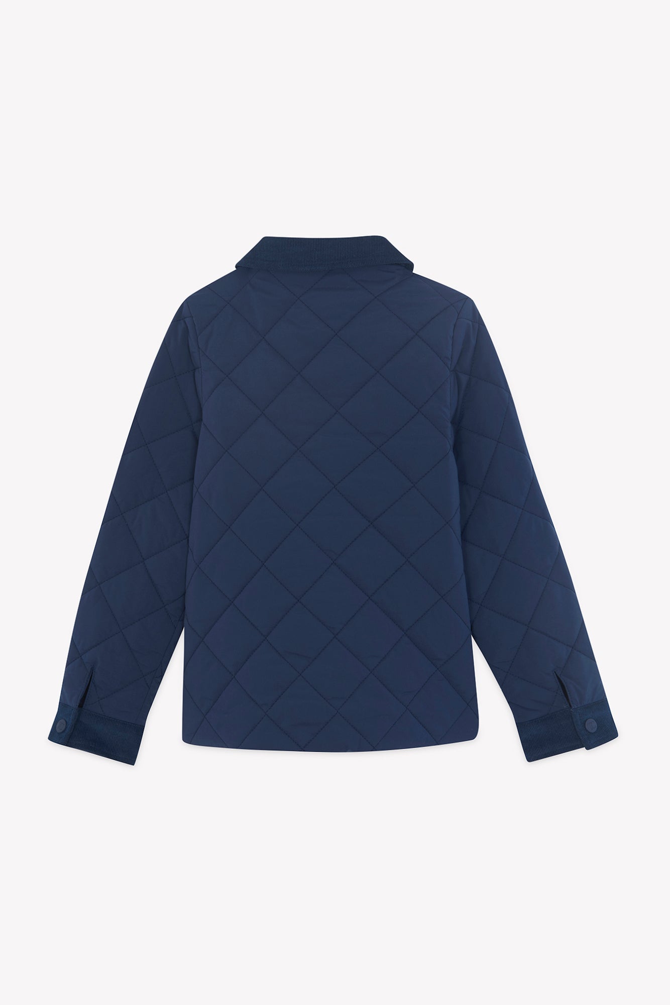 Manteau - Marine matelassé col pointu côtelé