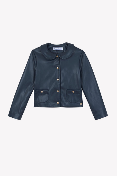 Veste - Marine simili cuir col claudine - Image principale