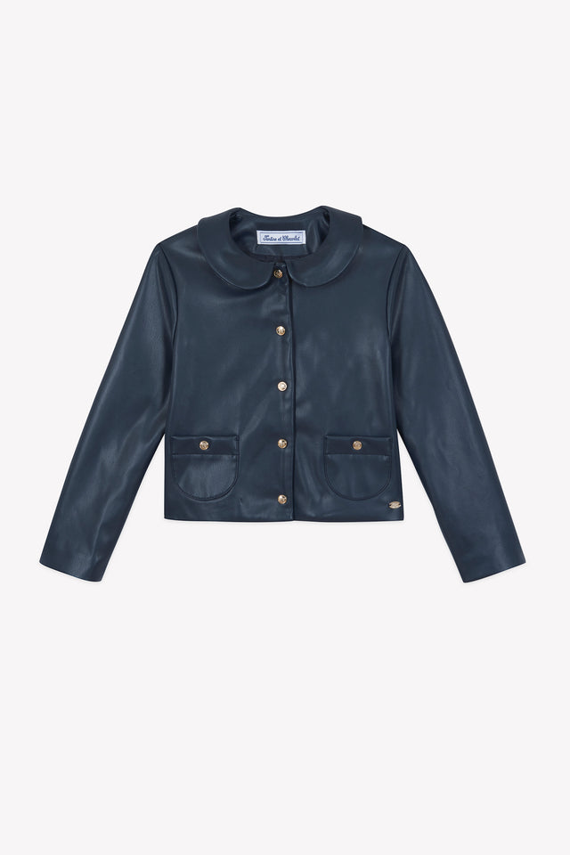 Veste - Marine simili cuir col claudine - Image principale