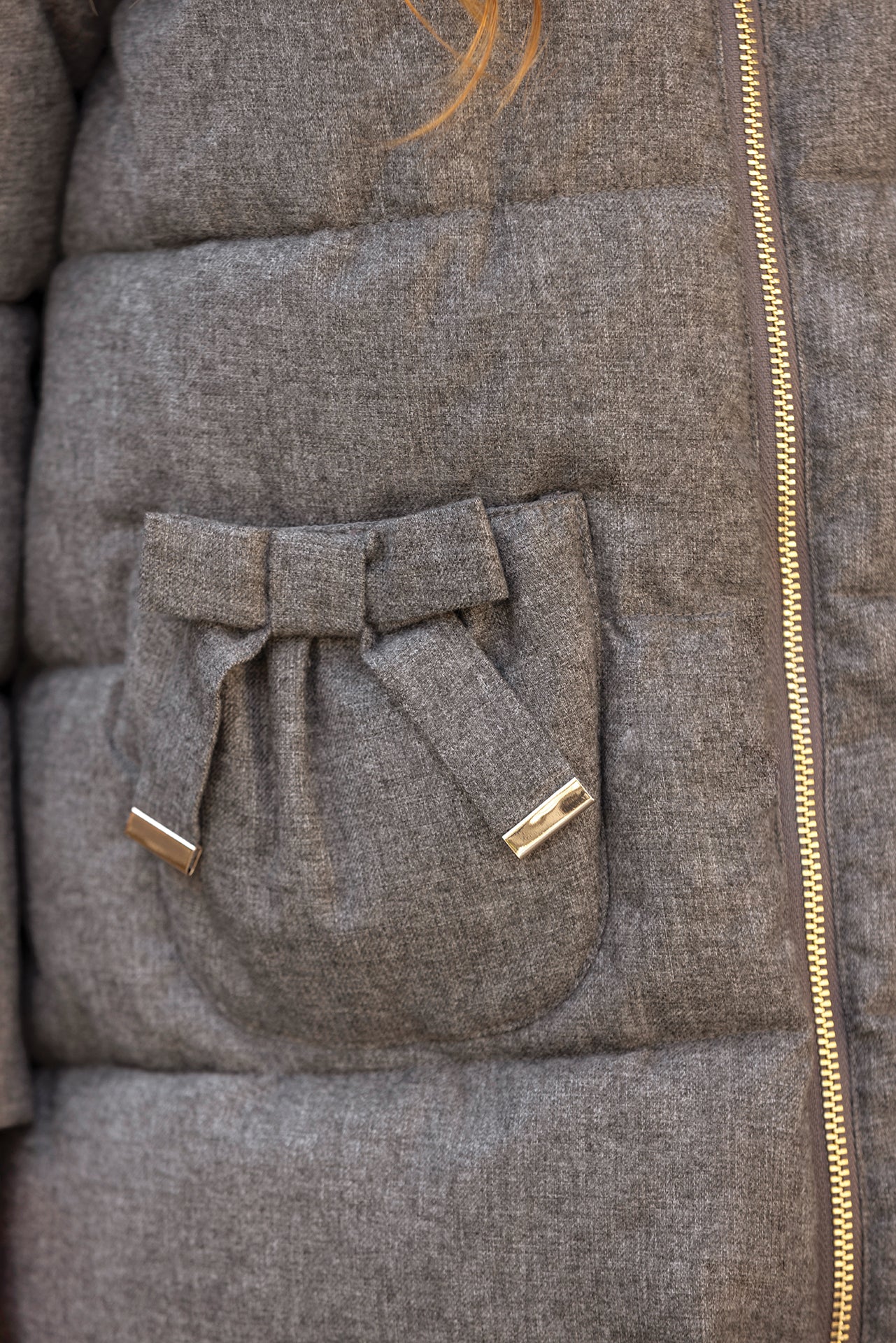 Manteau - Gris chiné capuche nœuds