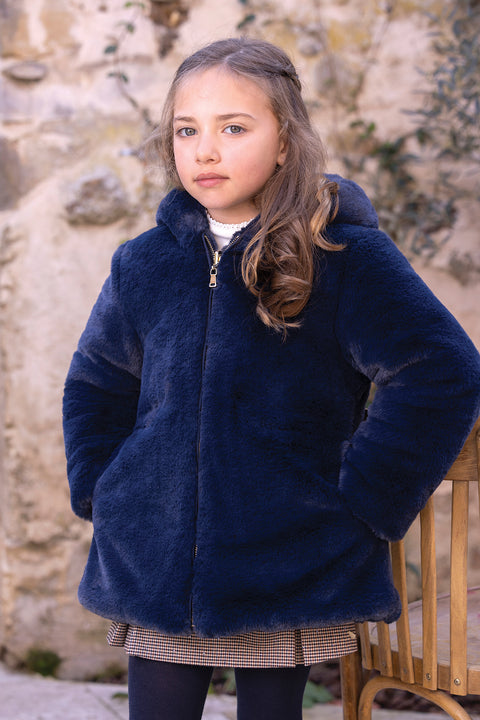 Manteau - Marine réversible imitation fourrure - Image principale