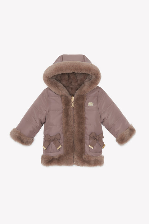 Manteau - Beige réversible imitation fourrure capuche - Image principale
