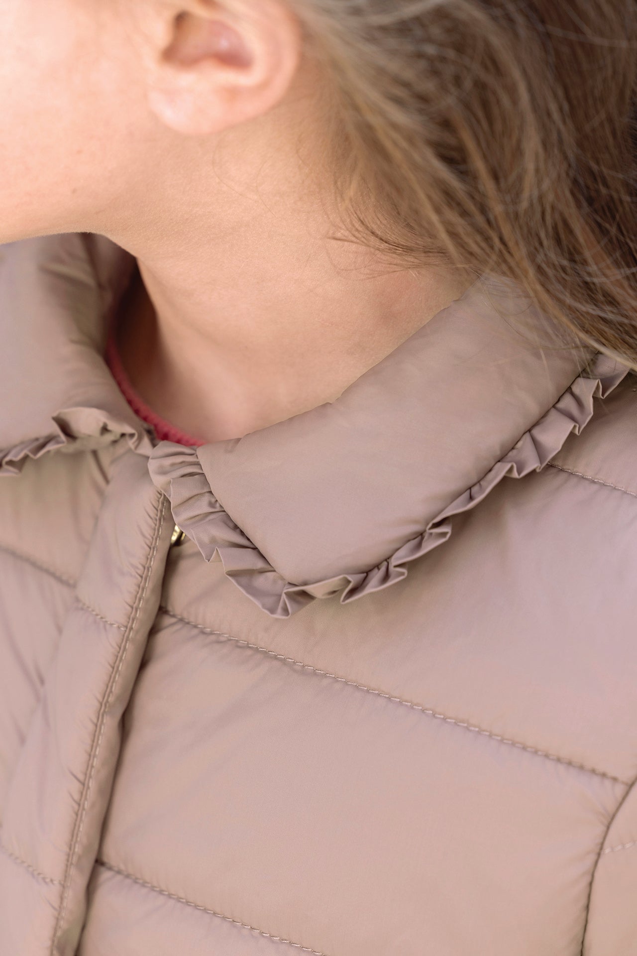 Manteau - Beige moyen col claudine matelassé festonné