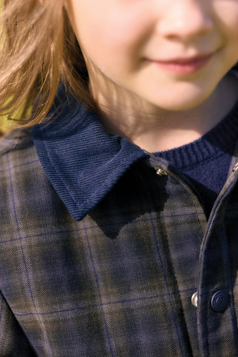 Veste - Marine coton col claudine tartan - Image principale