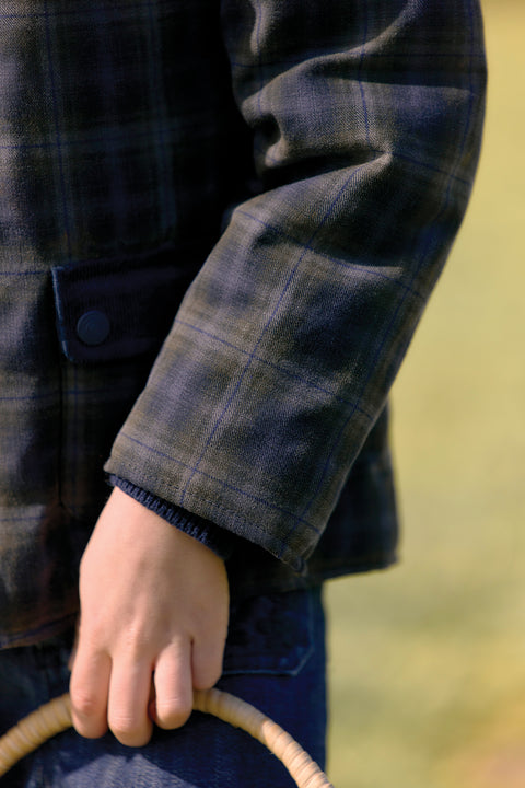 Veste - Marine coton col claudine tartan - Image principale
