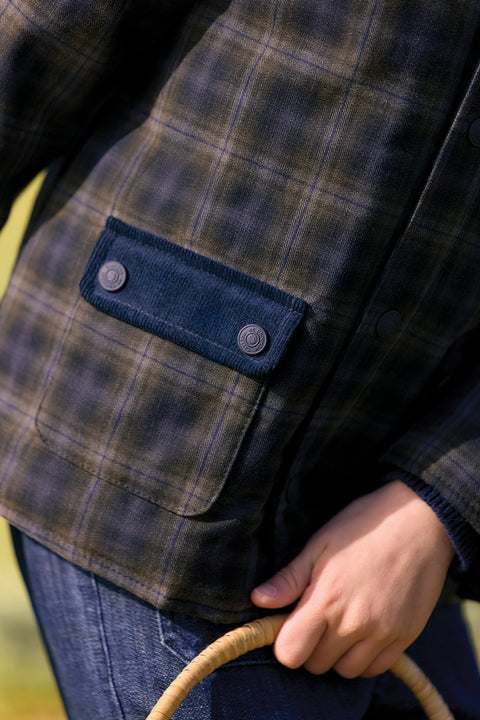Veste - Marine coton col claudine tartan - Image principale