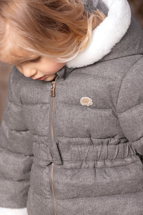Manteau -  Gris chiné capuche imitation fourrure - Image principale
