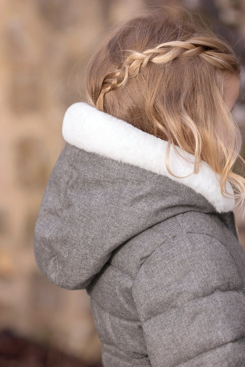 Manteau -  Gris chiné capuche imitation fourrure - Image principale