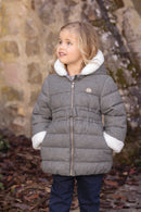 Manteau -  Gris chiné capuche imitation fourrure