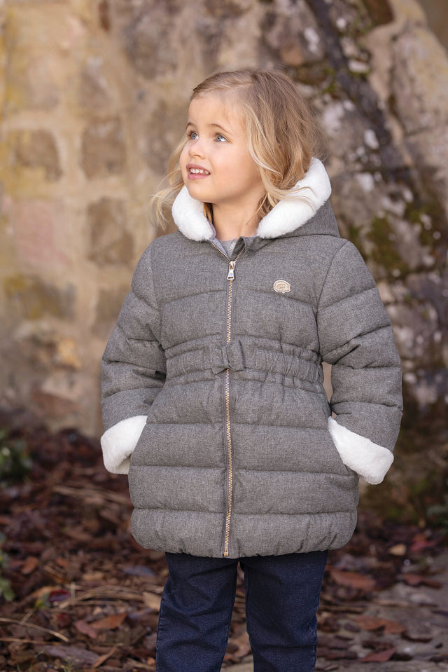 Manteau -  Gris chiné capuche imitation fourrure - Image principale