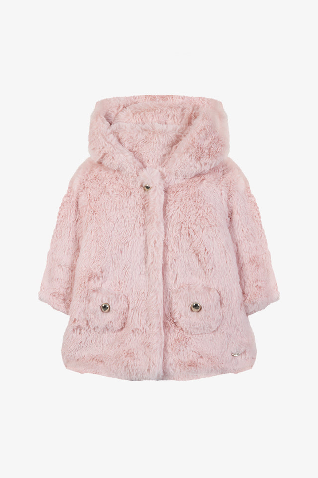 Manteau - Rosée imitation fourrure - Image principale