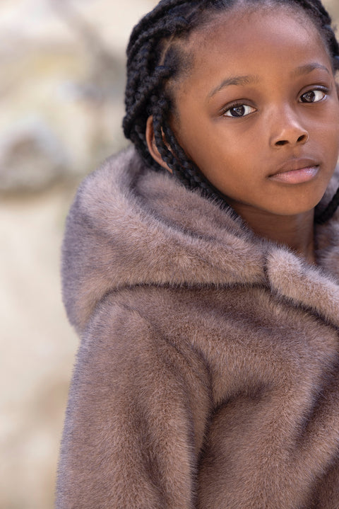 Manteau - Beige moyen imitation fourrure - Image principale