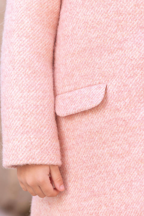 Manteau - Rosée laine tweed col imitation fourrure - Image principale