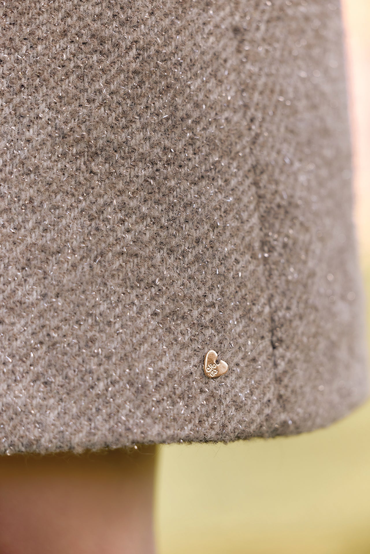 Manteau - Beige moyen tweed col imitation fourrure